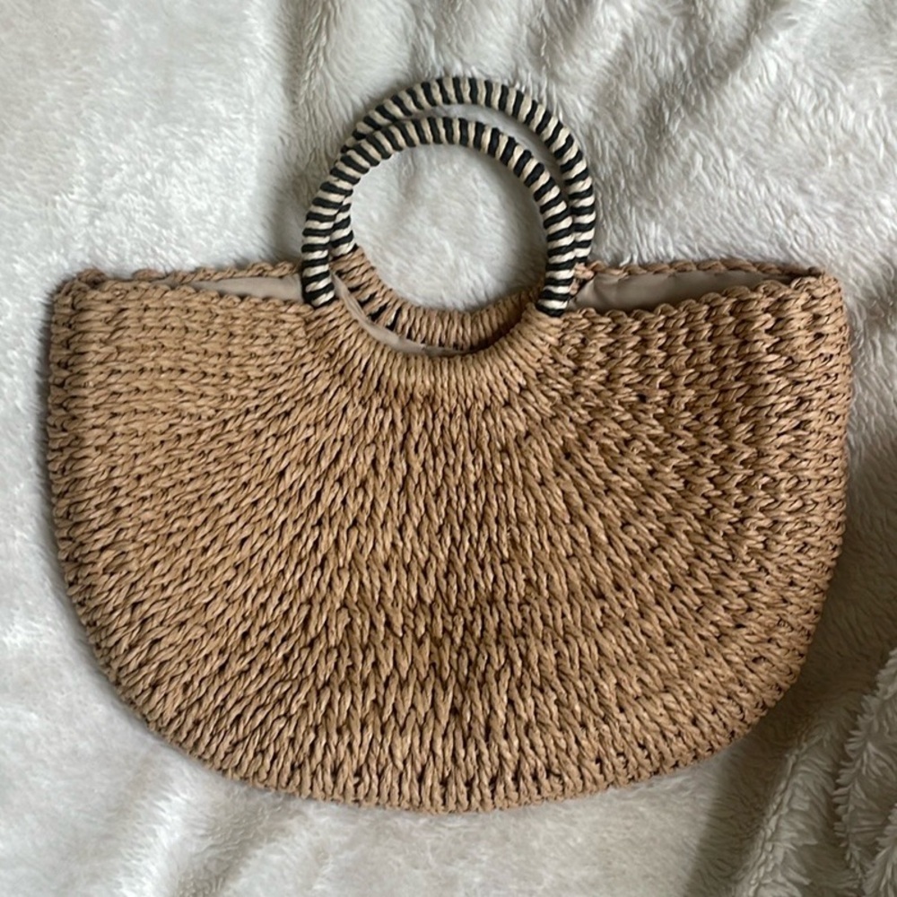 Woven Handbag with Black and White Accents